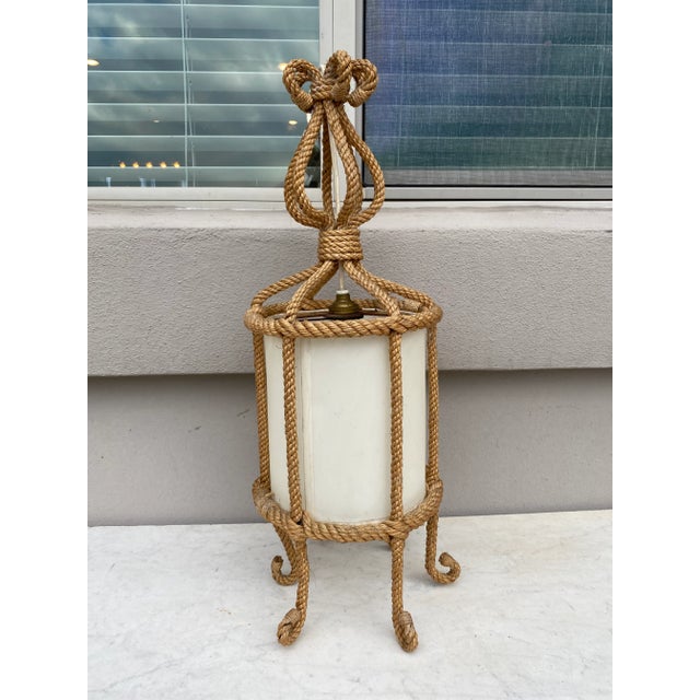 Mid-century rope chandelier or pendant Adrien Audoux & Frida Minet. Japonisme.