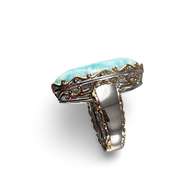 Larimar Large Gemstone Ring Sterling Silver & Gold Vermeil Sz 7 New! For Sale In New York - Image 6 of 7