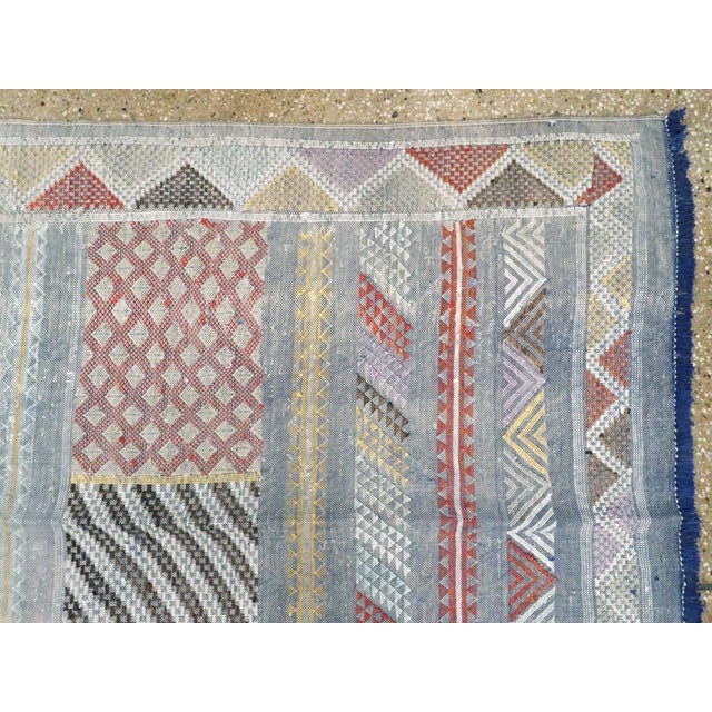 Late 20th Century Galerie Shabab Collection Mid-20th Century Silk Moroccan Boho-Chic Flatweave Rug in a Slate Blue Shade For Sale - Image 5 of 7