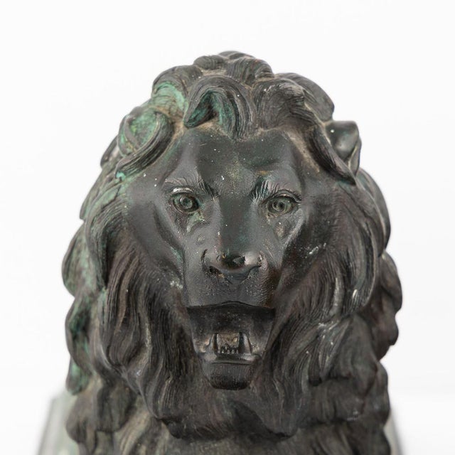 19th Century Victorian Verdigris Patinated Bronze Trafalgar Lions, 1870, Set of 2 For Sale - Image 11 of 18