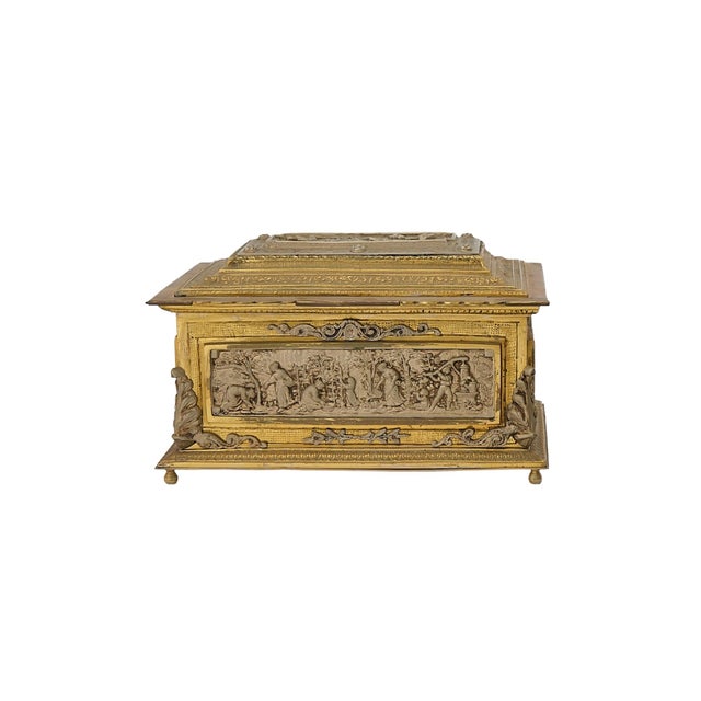 Antique Spanish Gilt Bronze Decorative Casket Box / Silvered & Lined Interior For Sale In New York - Image 6 of 8