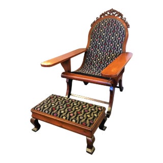 1940s Vintage Mahogany Plantation Chair and Footstool For Sale