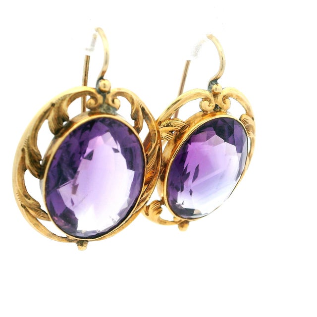 Late 19th Century Victorian 18k Gold 20 Carat Amethyst Drop Earrings, Pair For Sale - Image 14 of 15
