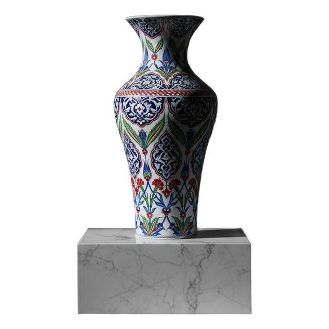 Handmade Ceramic Monumental Floor Vase (50cm) – Elaborate Ottoman Medallion Pattern – Grand Statement Decor For Sale