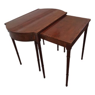 Maximize Your Living Space Without Sacrificing Classic Elegance With This Versatile Antique Sheraton-Style Mahogany Nesting Extension Table. For Sale