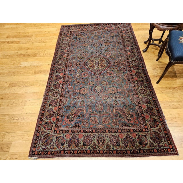 Vintage Persian Kashan Area Rug, Handwoven Floral Pattern, Aqua Blue & Teal Green, 5’ X 8’ For Sale - Image 4 of 12