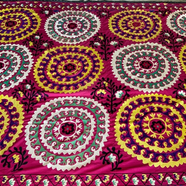Raspberry Red Antique Signed Hand-Embroidered Large Suzani Textile For Sale - Image 8 of 13