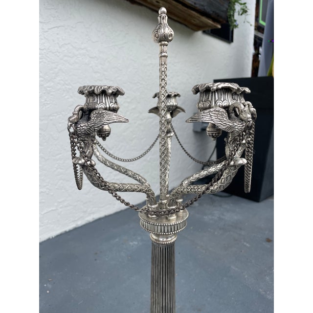 Hollywood Regency Pair of Vintage Silver Neoclassical Candelabras by Bombay Company For Sale - Image 3 of 6