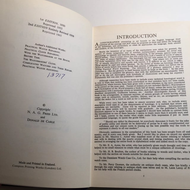 Watch & Clock Encyclopedia De Carle 1965 Chairish