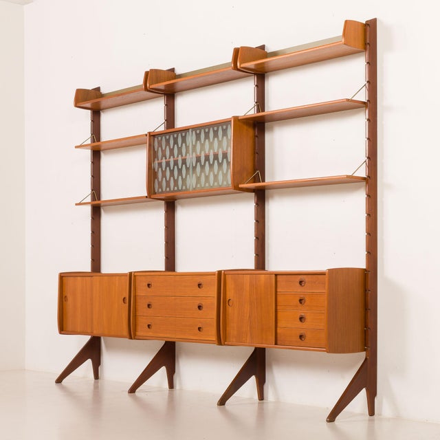 Ergo Three-Bay Free-Standing Teak Wall Unit by John Texmon, Norway, 1960s For Sale - Image 9 of 18