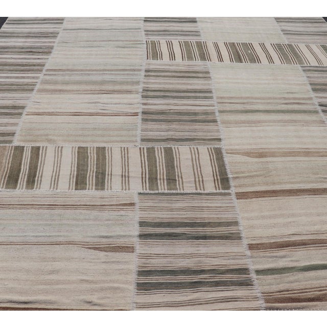 Islamic Large Vintage Turkish Paneled Kilim Rug With Earthy Tones and Striped Design 12' X 15'2 For Sale - Image 3 of 10