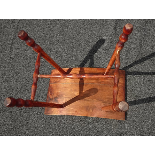 Vintage French Country Oak Saddle Style Seat W Floral Fabric Stool Bench For Sale - Image 12 of 13