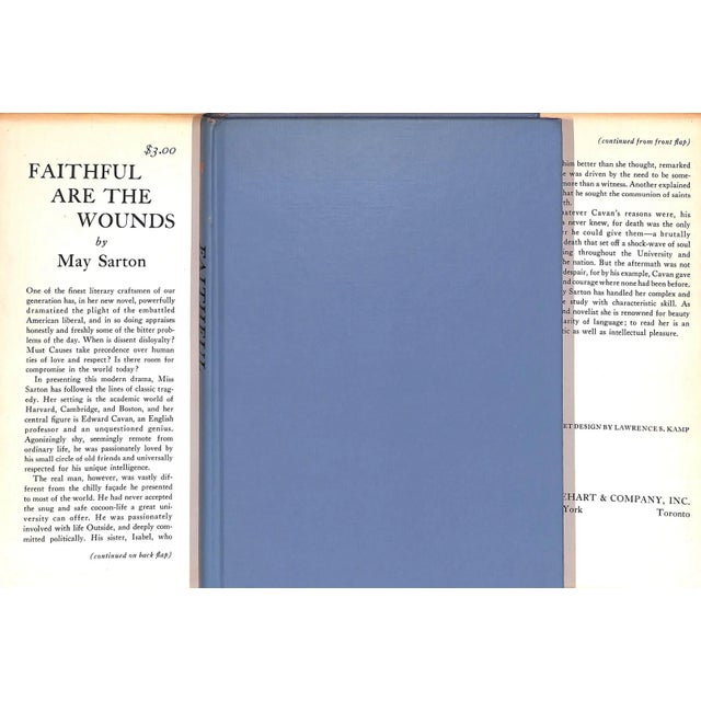 SARTON, May [281] pp. Rinehart & Company 1955 8 1/4" x 5 3/4" Jacket design by Lawrence S. Kamp The death of a college...