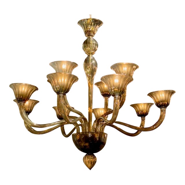 Modern Murano "Fume Chandelier" With 12 Lights For Sale