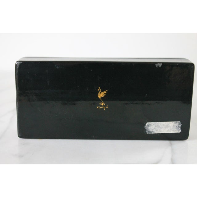 Black Vintage Russian Hand-Painted Papier-Mâché Lacquer Trinket Box For Sale - Image 8 of 12