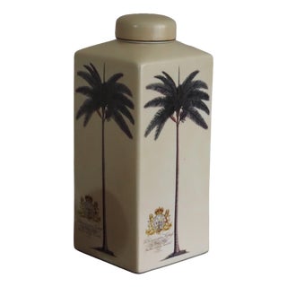 Ceramic Jar with Lid and Botanical Palm Motif in the style of Georgian Printmaking For Sale
