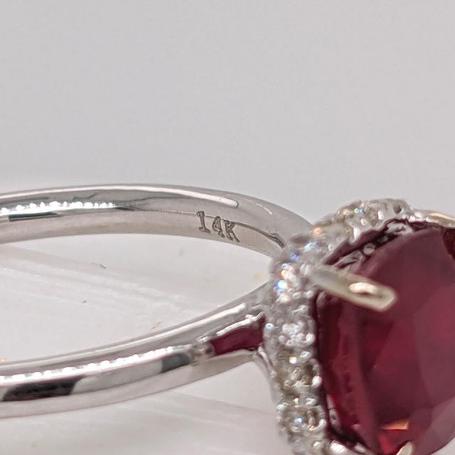 1.7Ct Ruby Ring With Earth Mined Diamonds Halo: Solid 14k Gold, Cushion Cut 7mm, Size 6.75 For Sale - Image 14 of 14
