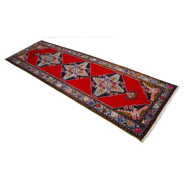 This beautiful runner rug is from Kirsehir (Central Anatolia) is made of wool on cotton and natural dyes. It is about...