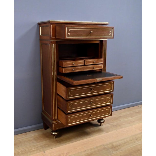 19th Century Napoleon III Louis XVI Mahogany Secretary Desk For Sale - Image 15 of 18
