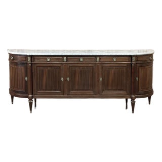 Grand French Louis XVI Mahogany Round-Sided Buffet With Carrara Marble For Sale