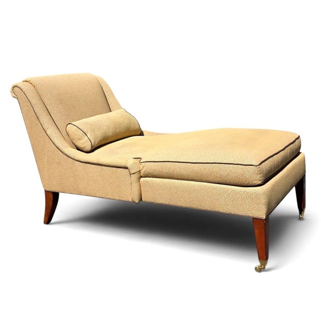 Councill Furniture Neoclassical chaise longue, distinguished by its sculptural silhouette, tailored upholstery, and finely...