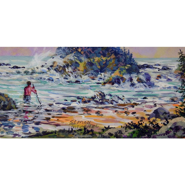 Late 20th century Rocky coastline acrylic on mat board by Simon Michael (1905-2002), a noted Rockport, Texas artist,...