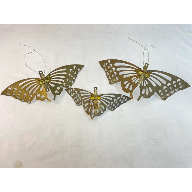 Mid-Century Modern Vintage Set of 3 Brass Butterfly Wall Hangings For Sale - Image 3 of 13