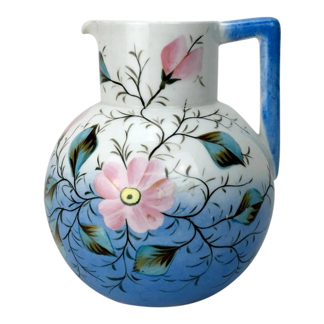 20th Century Traditional Blue & White Floral Pitcher For Sale