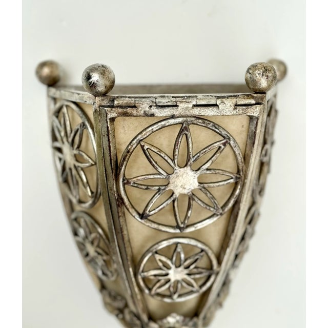 2020s Vintage Wall Sconce: Paul Ferrante Spanish/Art Deco Style Sconce, Iron and Silver Gilt Wall Light For Sale - Image 5 of 11