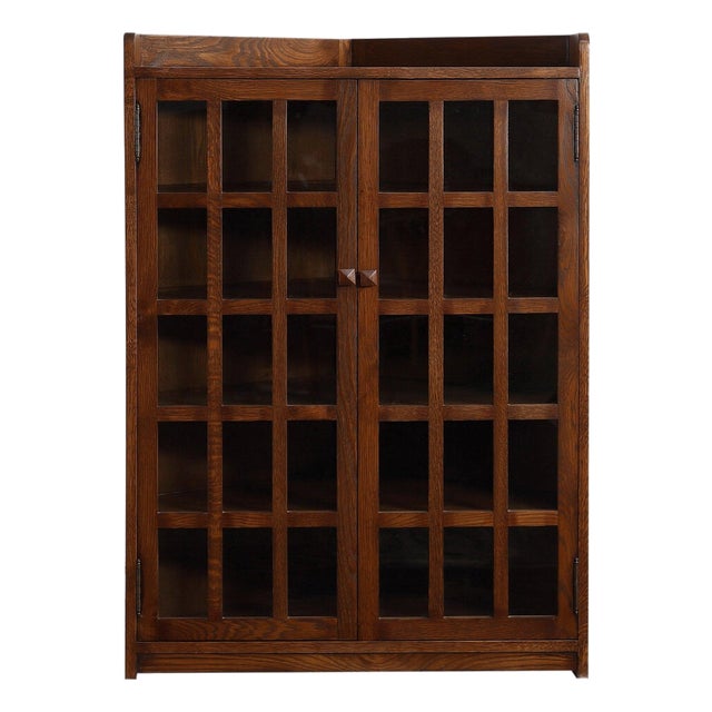 Mission Oak Corner Bookcase / Cabinet - Walnut For Sale