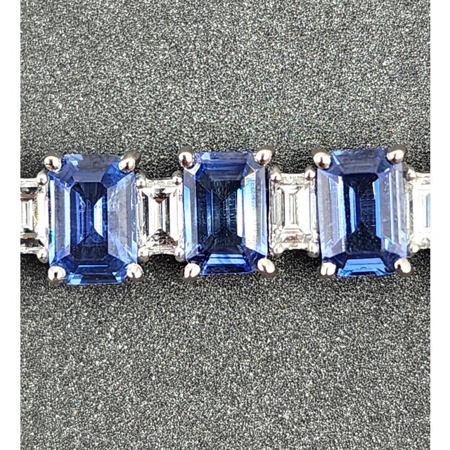 16.20 Ct Natural Sapphire & Diamond Tennis Bracelet For Sale - Image 4 of 8