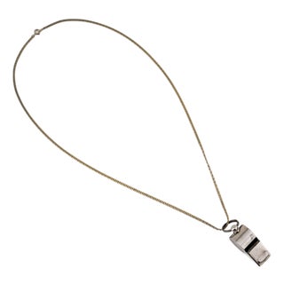 German Metal Whistle with Wooden Pea Leather Cord and Metal Chain, 1940s, Set of 3 For Sale