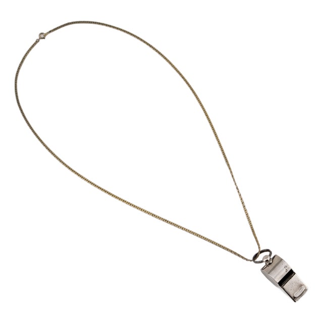 German Metal Whistle with Wooden Pea Leather Cord and Metal Chain, 1940s, Set of 3 For Sale