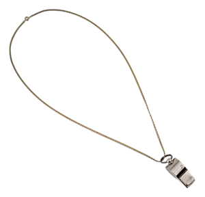 German Metal Whistle with Wooden Pea Leather Cord and Metal Chain, 1940s, Set of 3