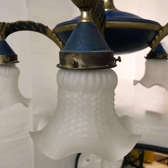 1910s Blue Chandelier With 5 Frosted Glass Shades - Dagobert Peche For Sale - Image 11 of 12