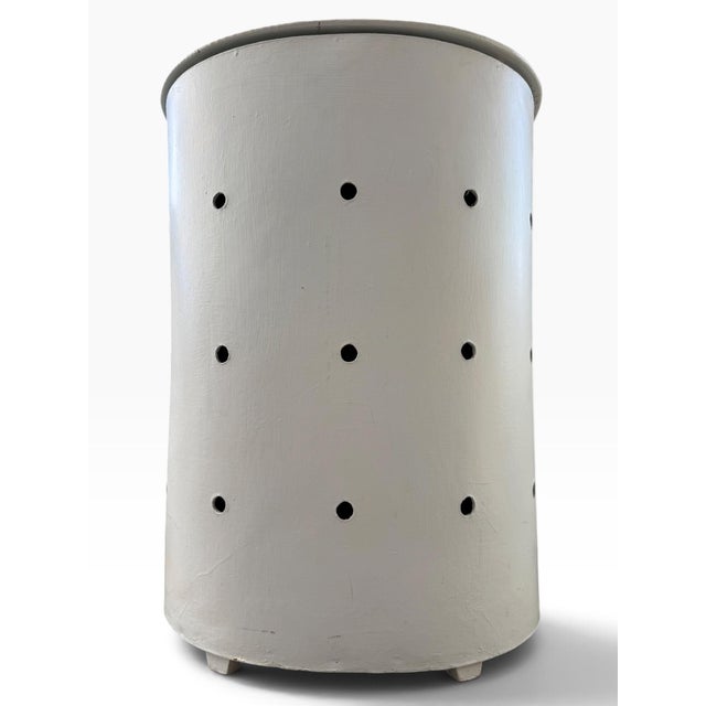 Mid-Century Modern Vintage Mid-Century Modern Painted Wood Perforated Hamper With Hinged Lid For Sale - Image 3 of 10