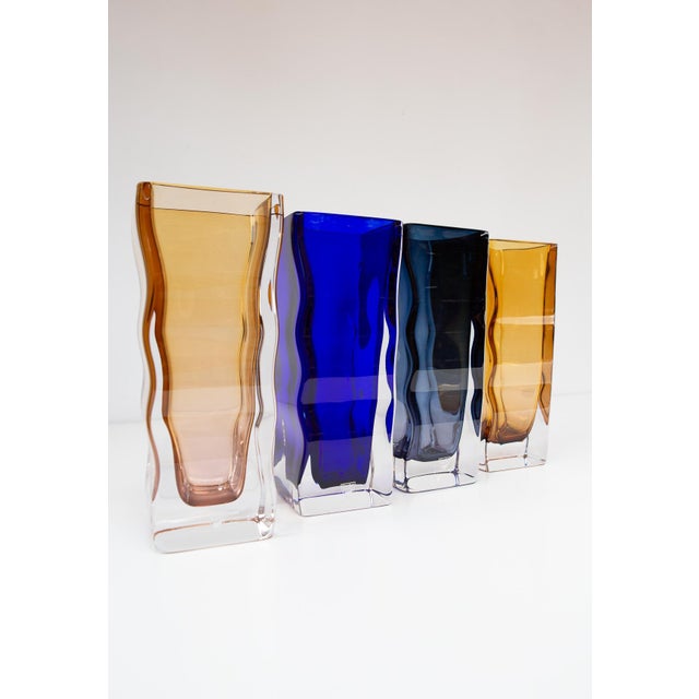 Swedish Glass Vases in Blue and Amber from Orrefors, Set of 4 For Sale - Image 5 of 17