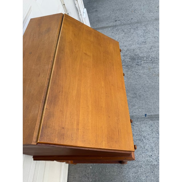 Brown Vintage Colonial Revival Drop-Front Secretary Writing Desk With Turned Legs and Interior Compartments For Sale - Image 8 of 12