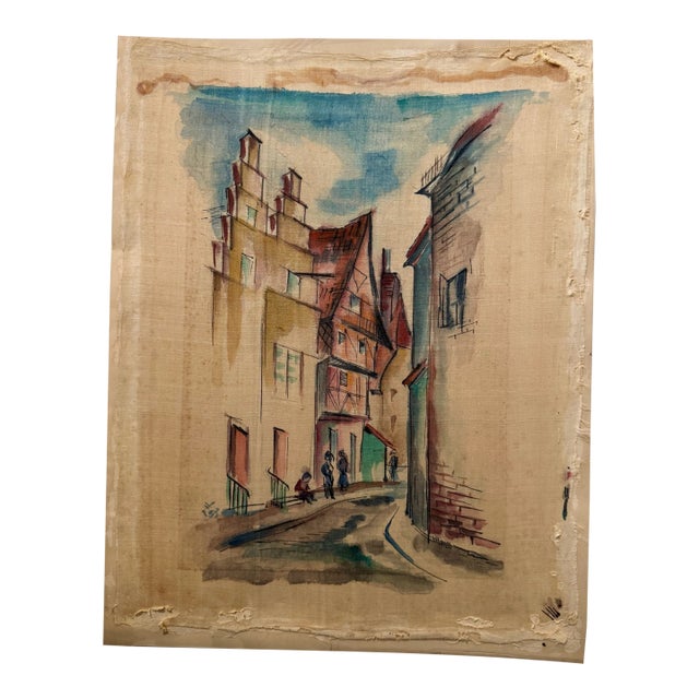 Henry Emil Salloch Original Watercolor on Paper Old World Village Lane, 1938. For Sale