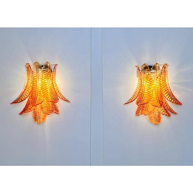 Vintage Murano Six-Tier Felci Wall Sconces in Amber Glasses, 1990s, Set of 2 For Sale - Image 11 of 18