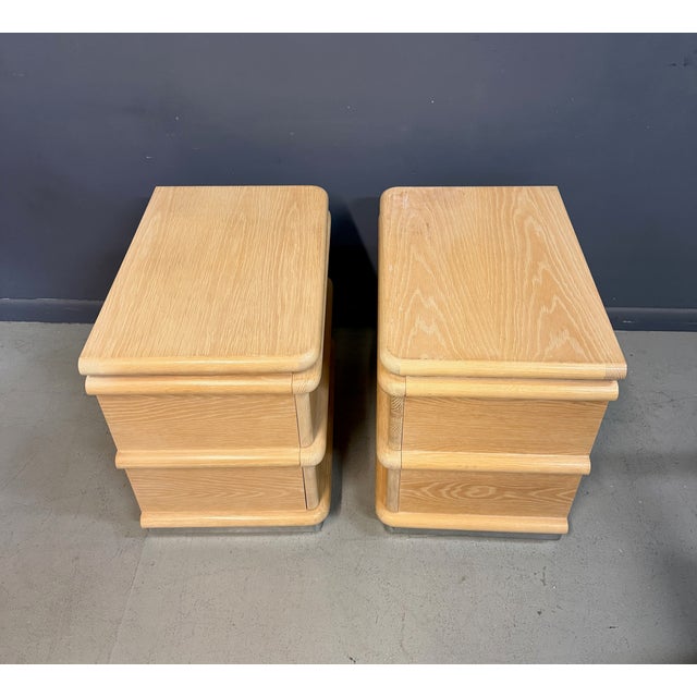 Jay Spectre 1990s Pair of Jay Spectre for Century Cerused Oak Nightstands With Brushed Steel Bases For Sale - Image 4 of 9