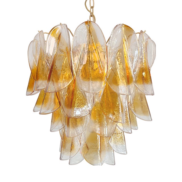 Vintage Italian Murano Chandelier with 41 Rondini Amber Glass, 1990s For Sale