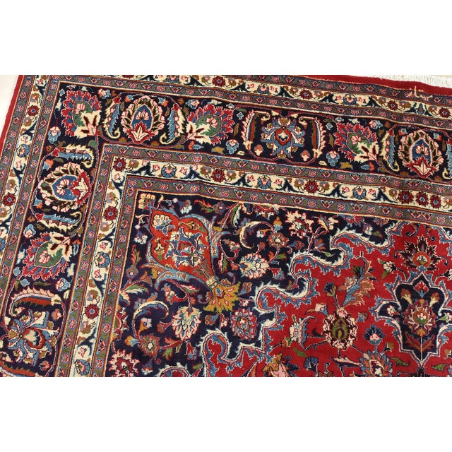 Textile Mashad Rug 9’9” X 13’1” Red Wool Vintage Traditional Hand-Knotted Carpet For Sale - Image 7 of 15