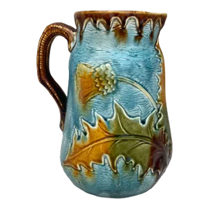 Large 19th Century Majolica Artichoke Pitcher Wasmuel