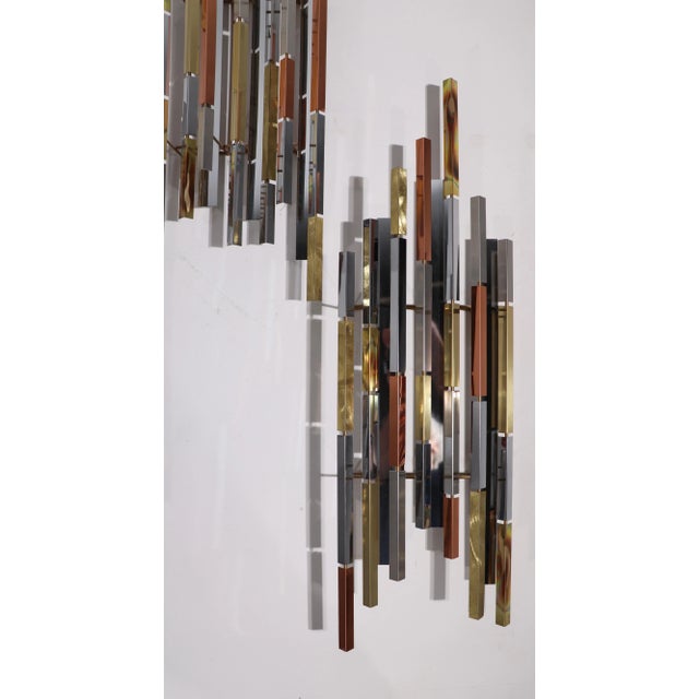 Mid-Century Modern Mixed Metal Modernist Wall Mount Sculpture by R. Berger, 1993 - Set of 3 For Sale - Image 3 of 12