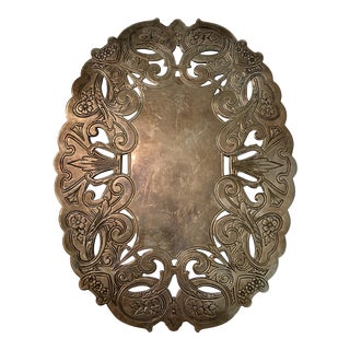 Vintage Pierced Silverplate Footed Trivet For Sale