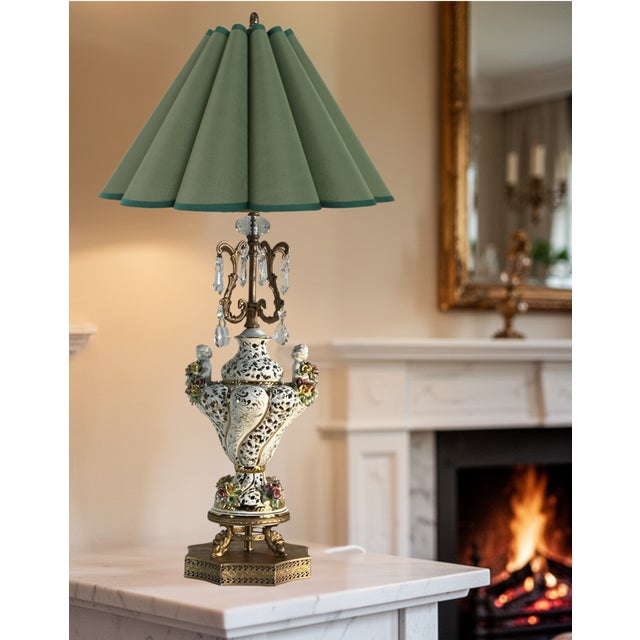 Capodimonte Porcelain Cherub Floral Lamp With Crystal Prisms For Sale - Image 10 of 18