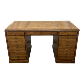 Vintage Lane Furniture Campaign Style Walnut & Burl Wood Desk For Sale