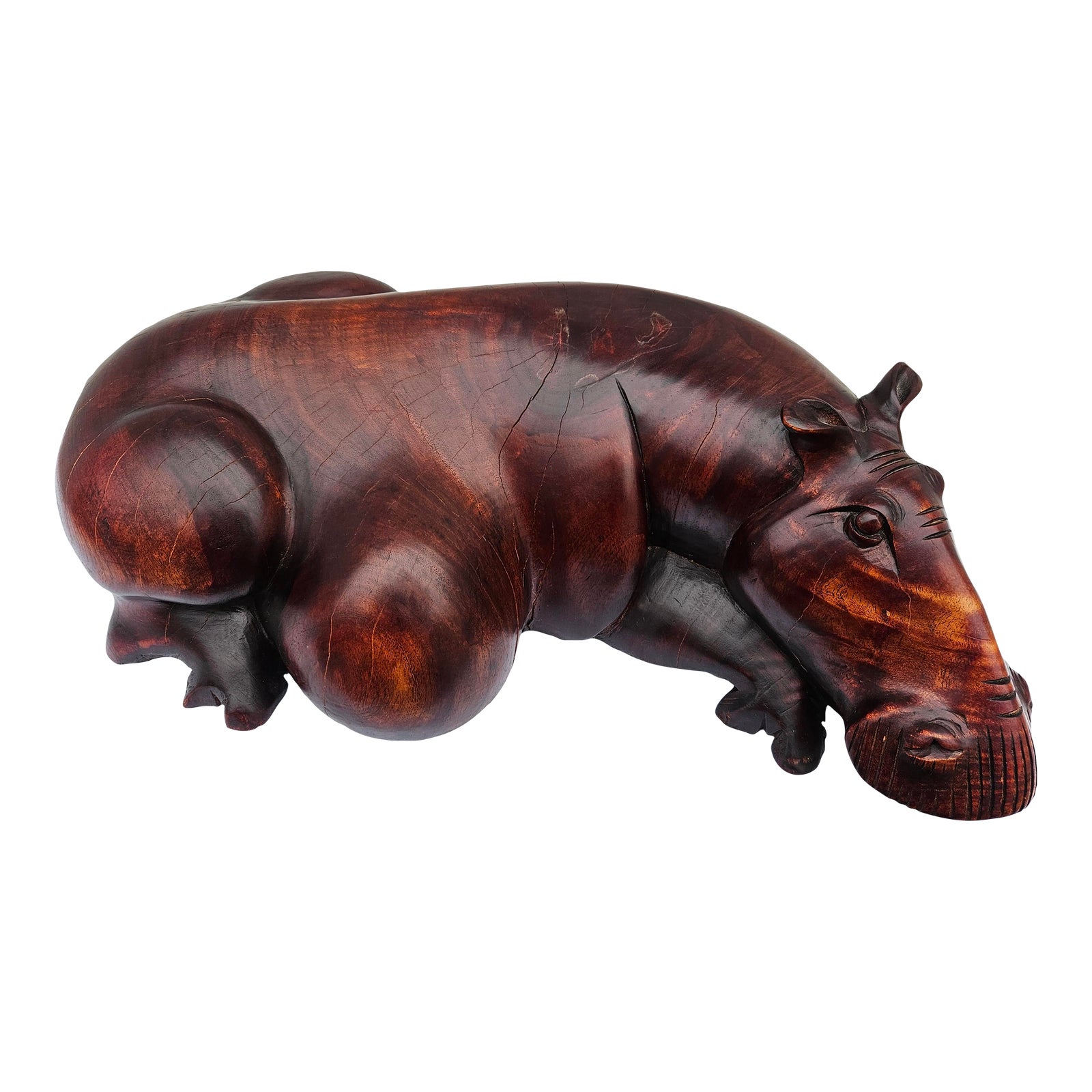 Massive Hand Carved Wooden Hippopotamus Hippo Sculpture | Chairish