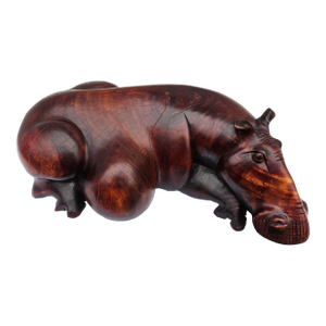 Massive Hand Carved Wooden Hippopotamus Hippo Sculpture